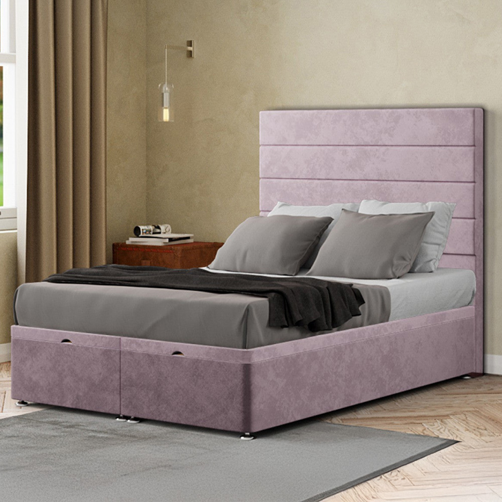 Eleganza George Single Blush Plush Ottoman Bed with Floor Standing Headboard Image 1