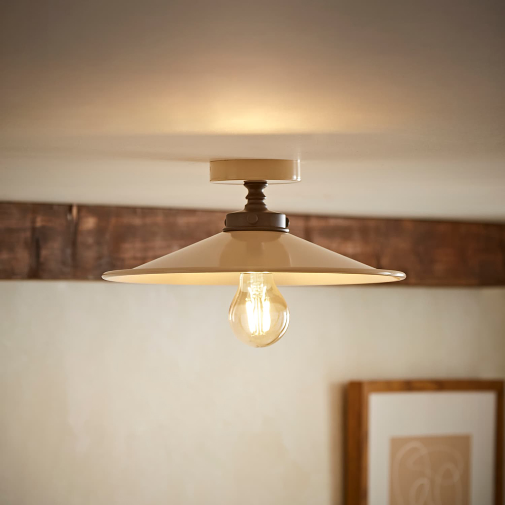 ValueLights Hampstead Natural Rolled Edge Tapered Flush Ceiling Light with Bulb Image 2