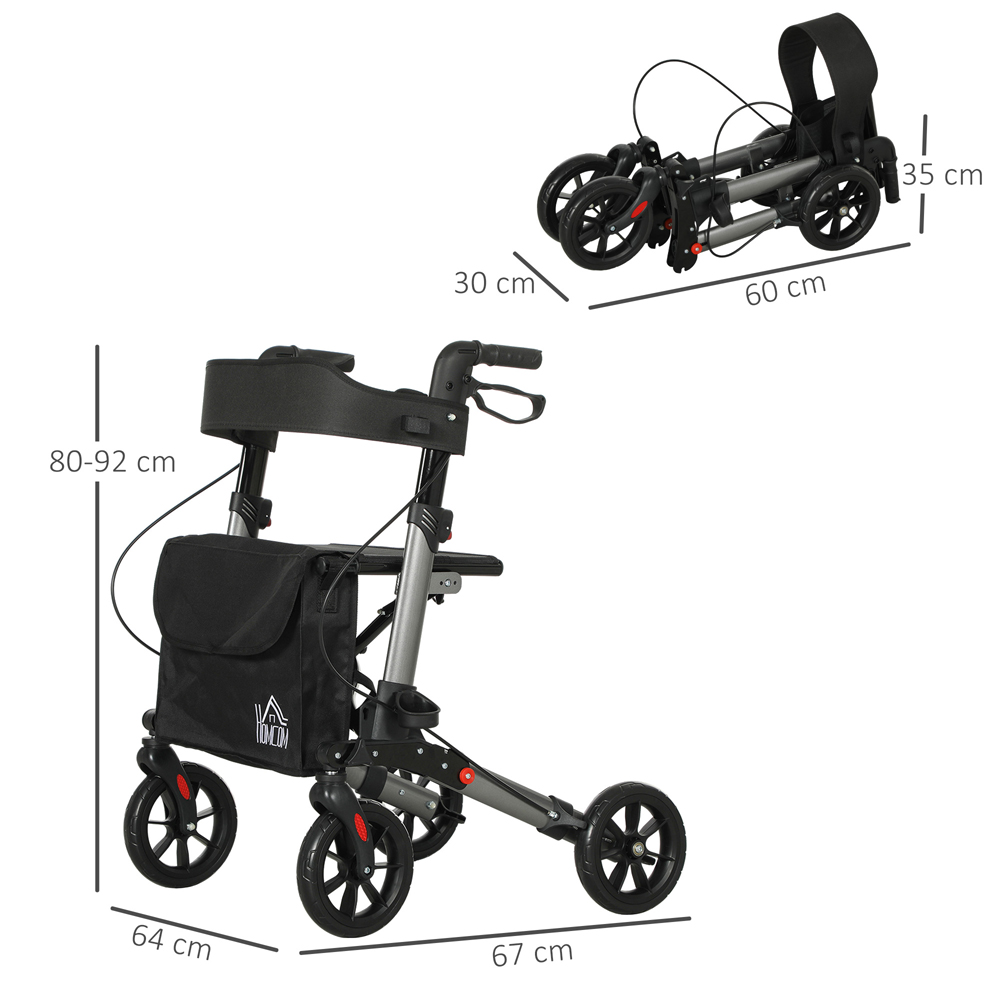HOMCOM Silver 4-Wheel Foldable Rollator Walker with Seat and Storage Bag Image 9