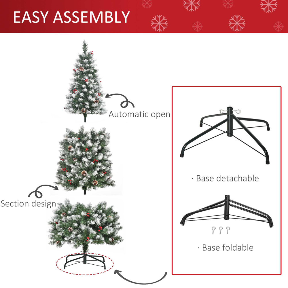 Everglow Green Pencil Artificial Christmas Tree with Red Berries and Pinecones 6ft Image 6
