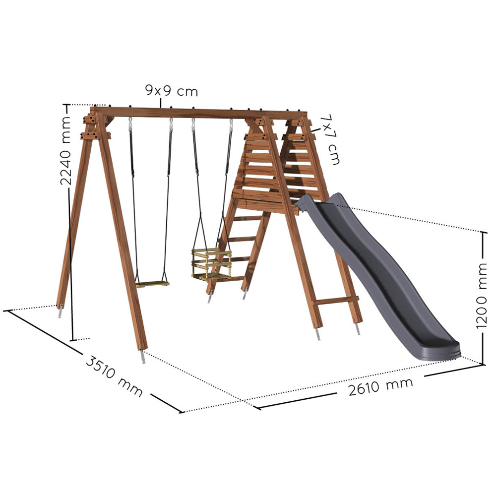 Soulet Prune Kids Double Wooden Swing Set with Slide Image 9