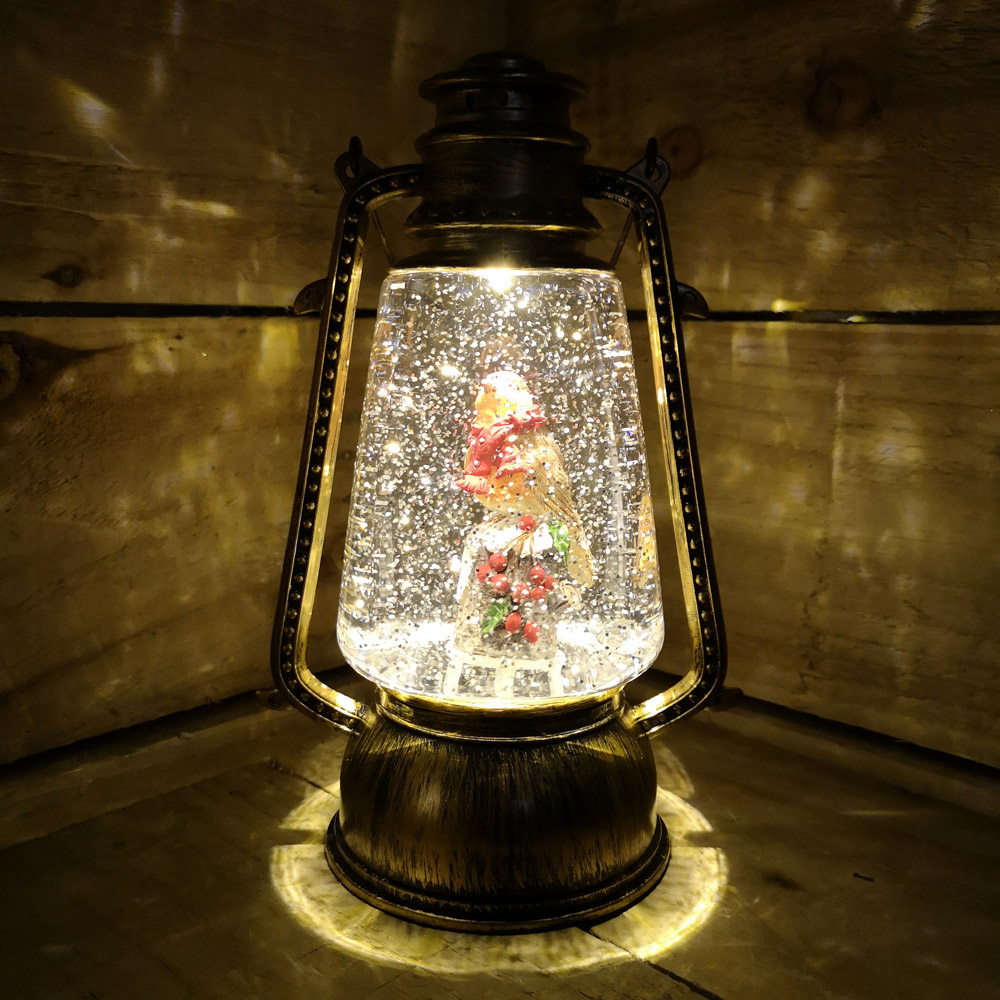Samuel Alexander Antique Robin on Tree Stump Hurricane Lantern Christmas Decoration 24cm Image 2