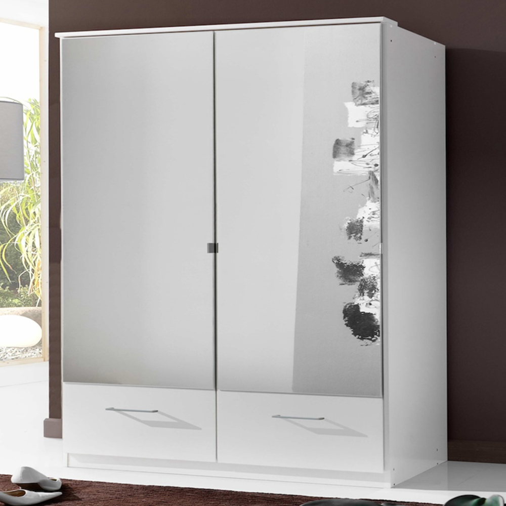 TJ'S Sligo 2 Door 2 Drawer White Mirrored Wardrobe Image 1
