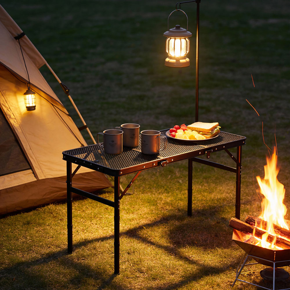 Living and Home Black Tri-fold Aluminium Height Adjustable Camping Table Image 6