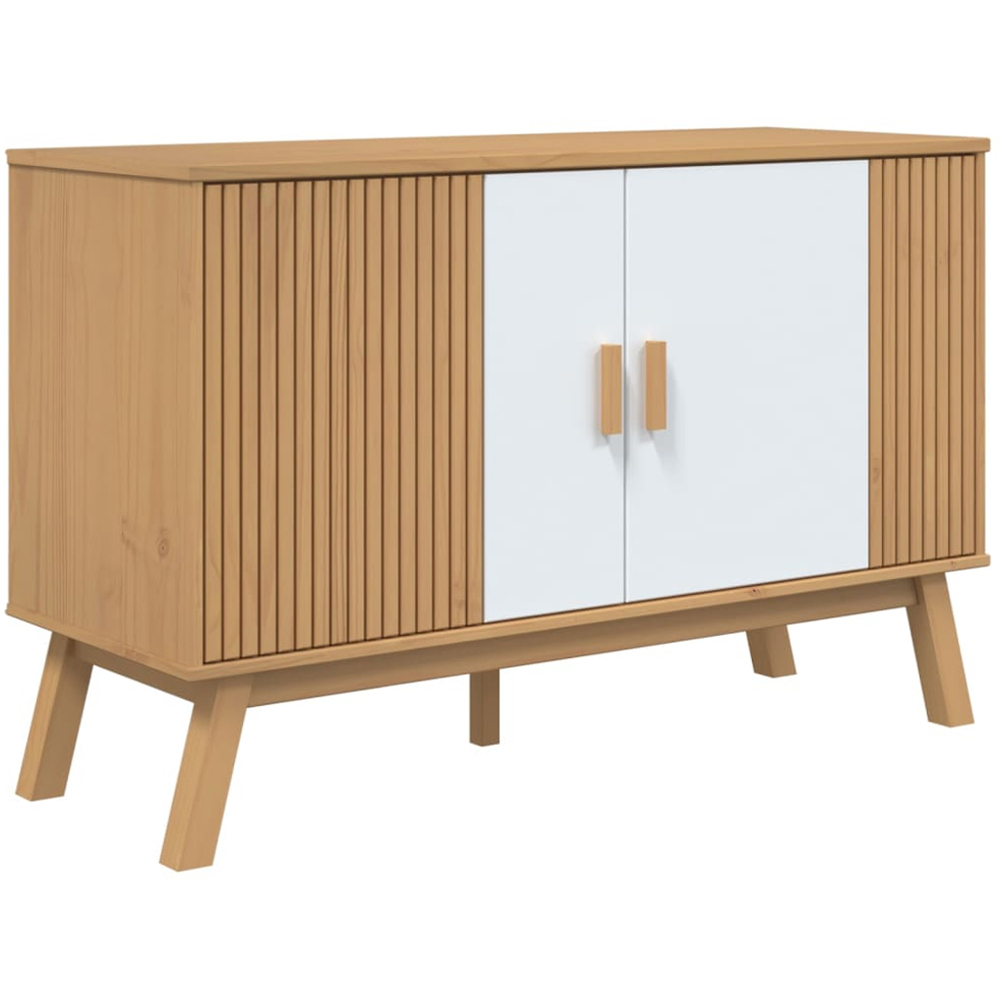 vidaXL Olden 2 Door White and Brown Solid Pine Wood Sideboard Image 2