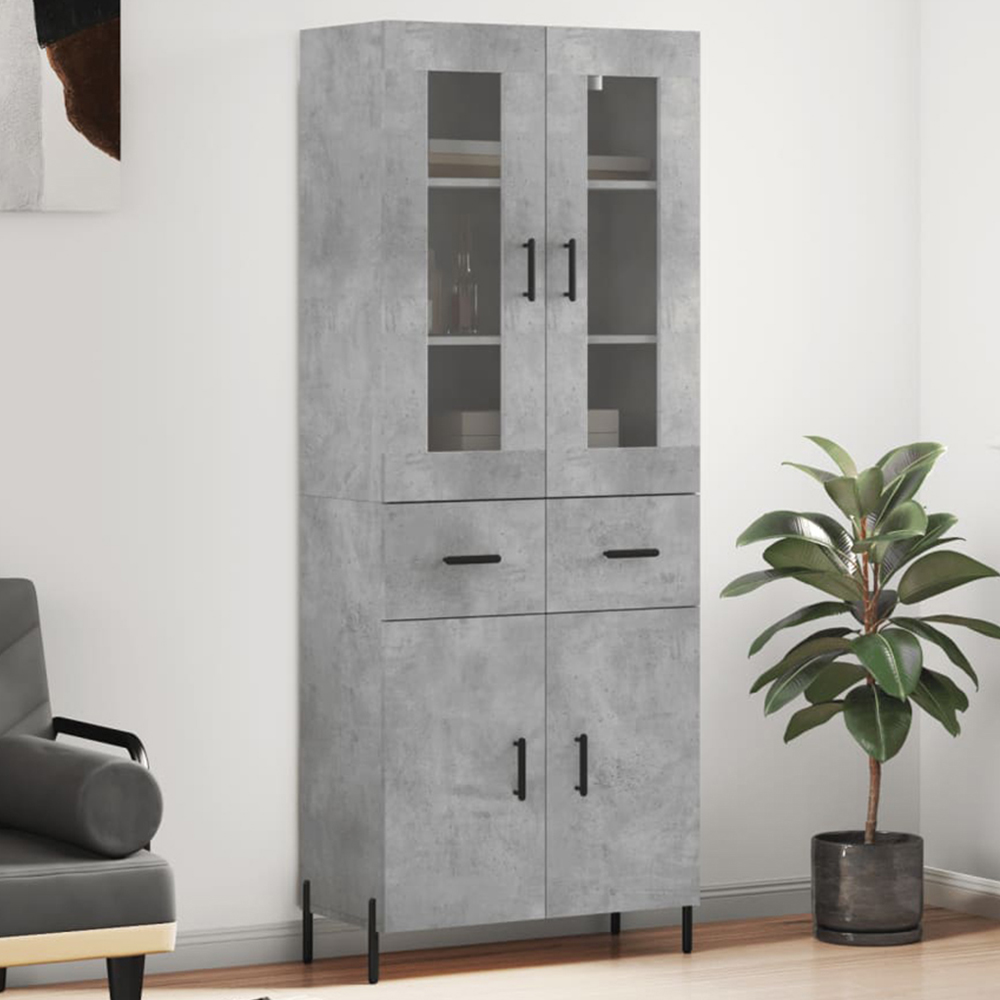 vidaXL 4 Door 2 Drawer Concrete Grey Highboard Image 1