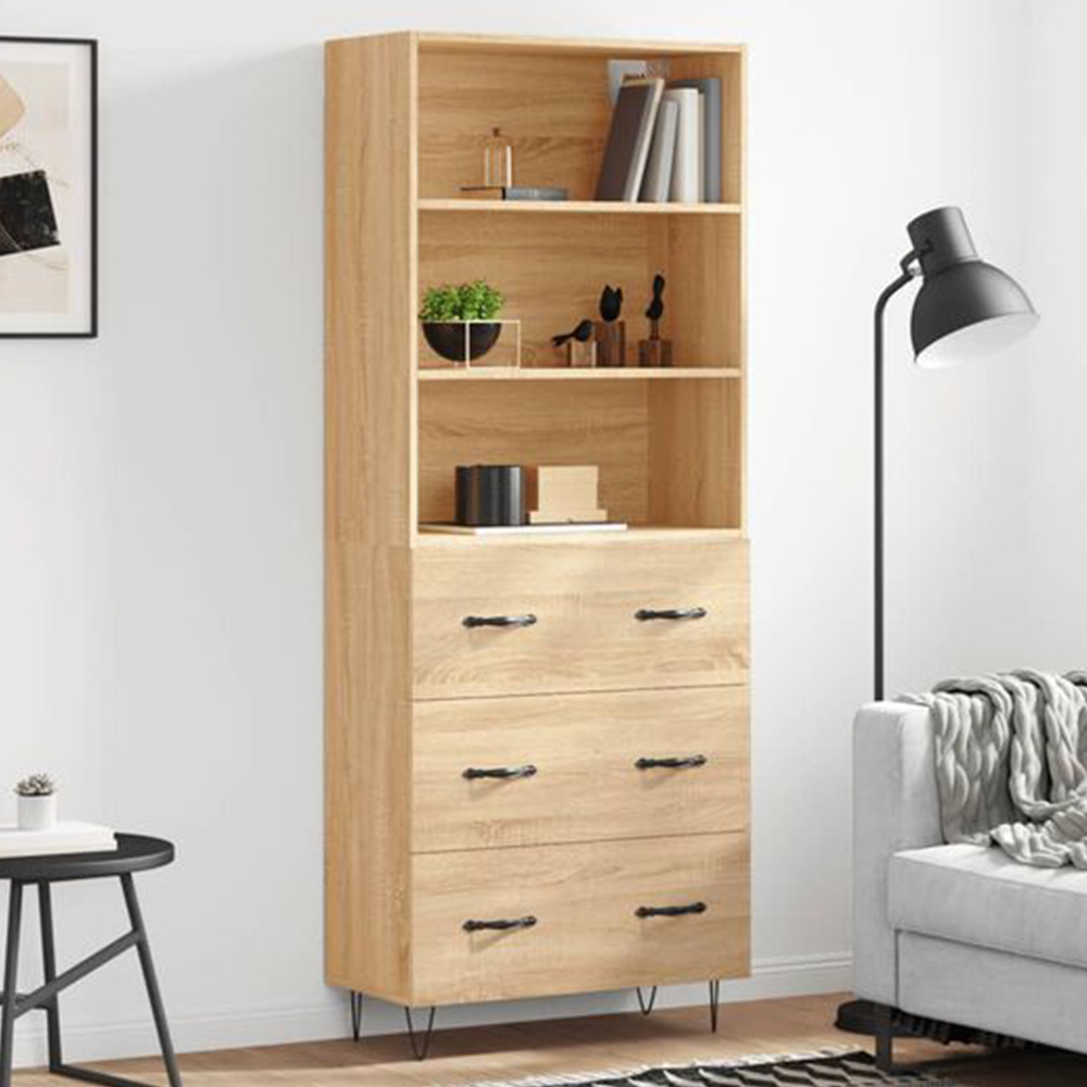 vidaXL 3 Drawer 3 Shelf Sonoma Oak Highboard Image 1