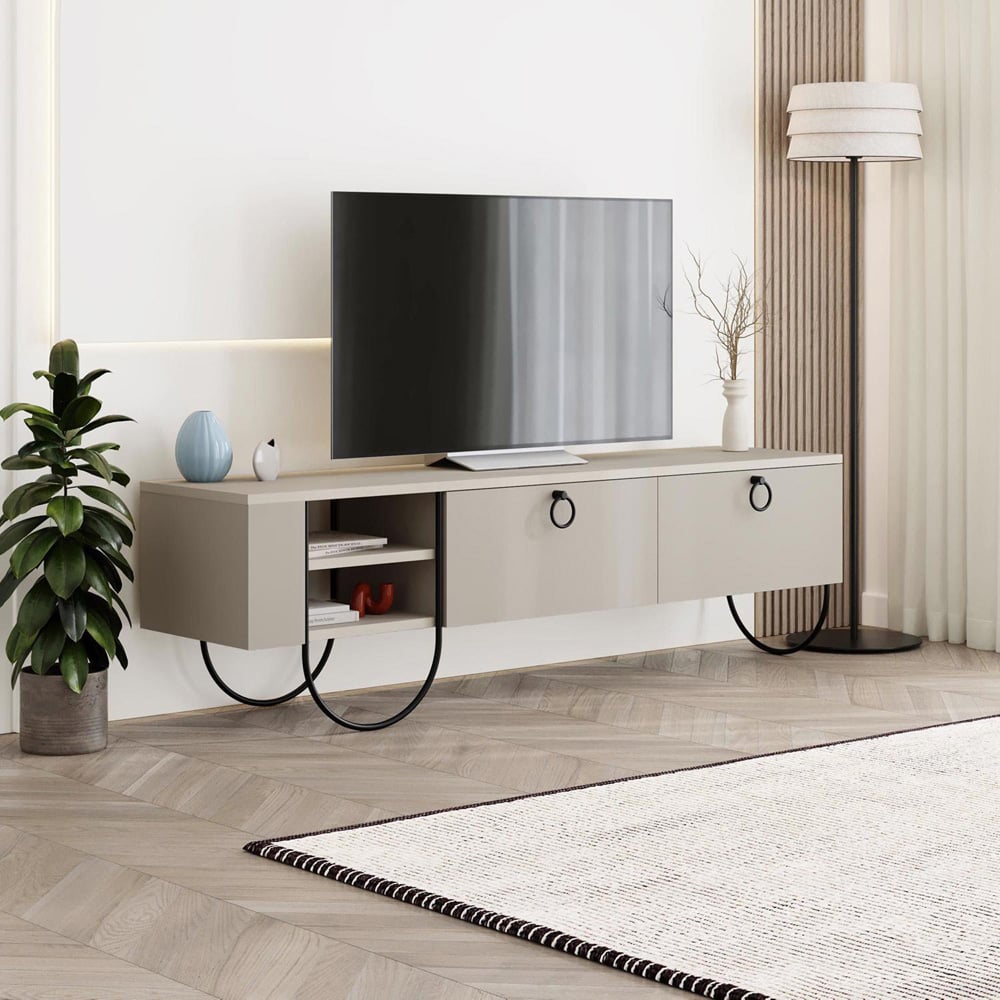 FWStyle Norfolk 2 Door 2 Shelf Sandstone Wide TV Unit Image 6