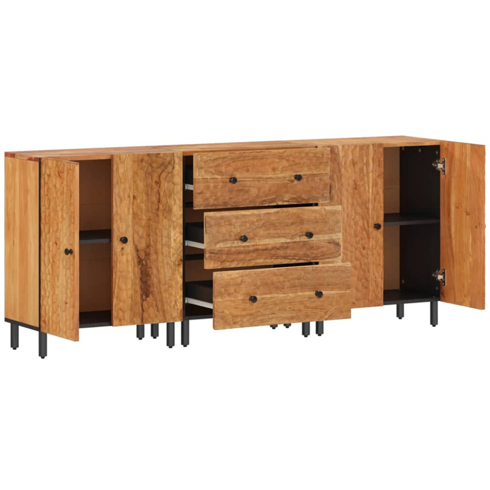 vidaXL Natural Solid Acacia Wood Side Cabinet Set of 3 Image 3