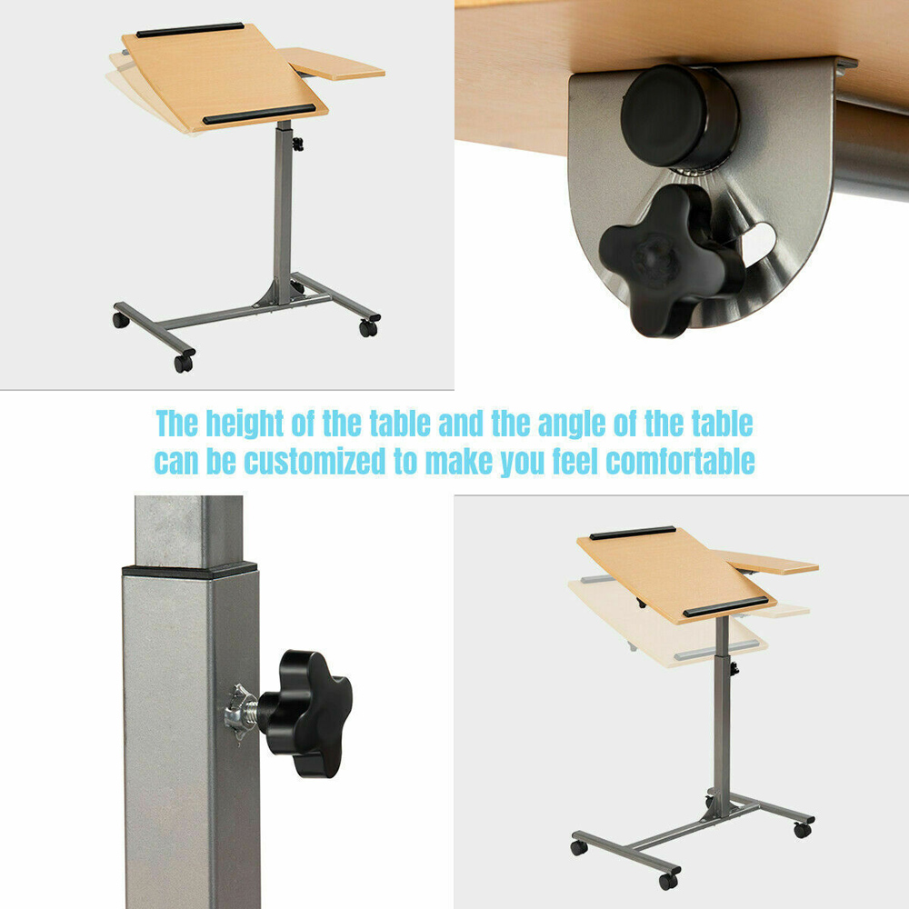 Costway Brown Adjustable Laptop Table with Wheels Image 6