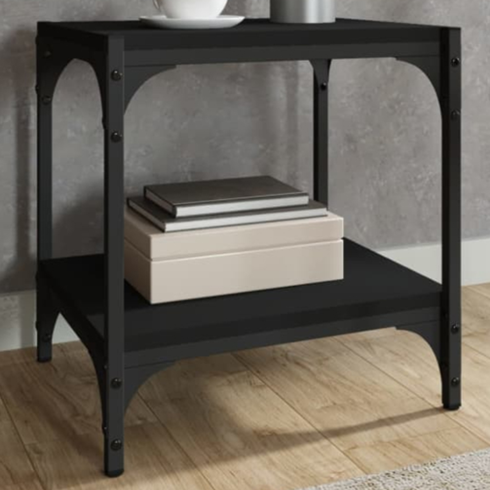 vidaXL Single Shelf Black Industrial Style Wood and Steel Small TV Cabinet Image 1