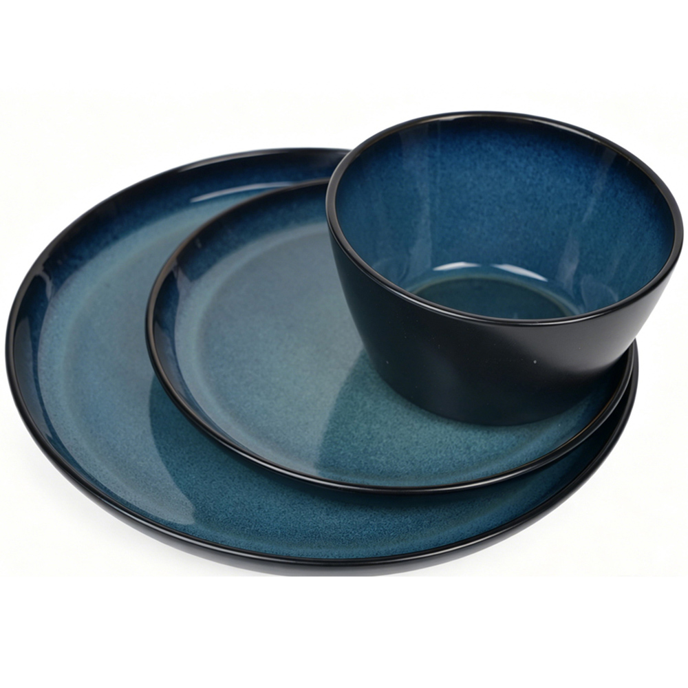 Waterside Blue Reactive Glaze Lipped 12 Piece Dinner Set Image 4