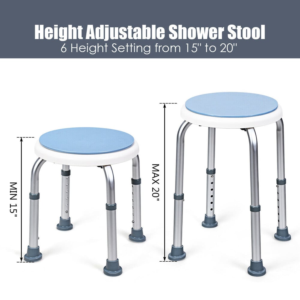 Costway Blue Height Adjustable Bathtub Shower Chair with 360° Rotating Seat Image 8