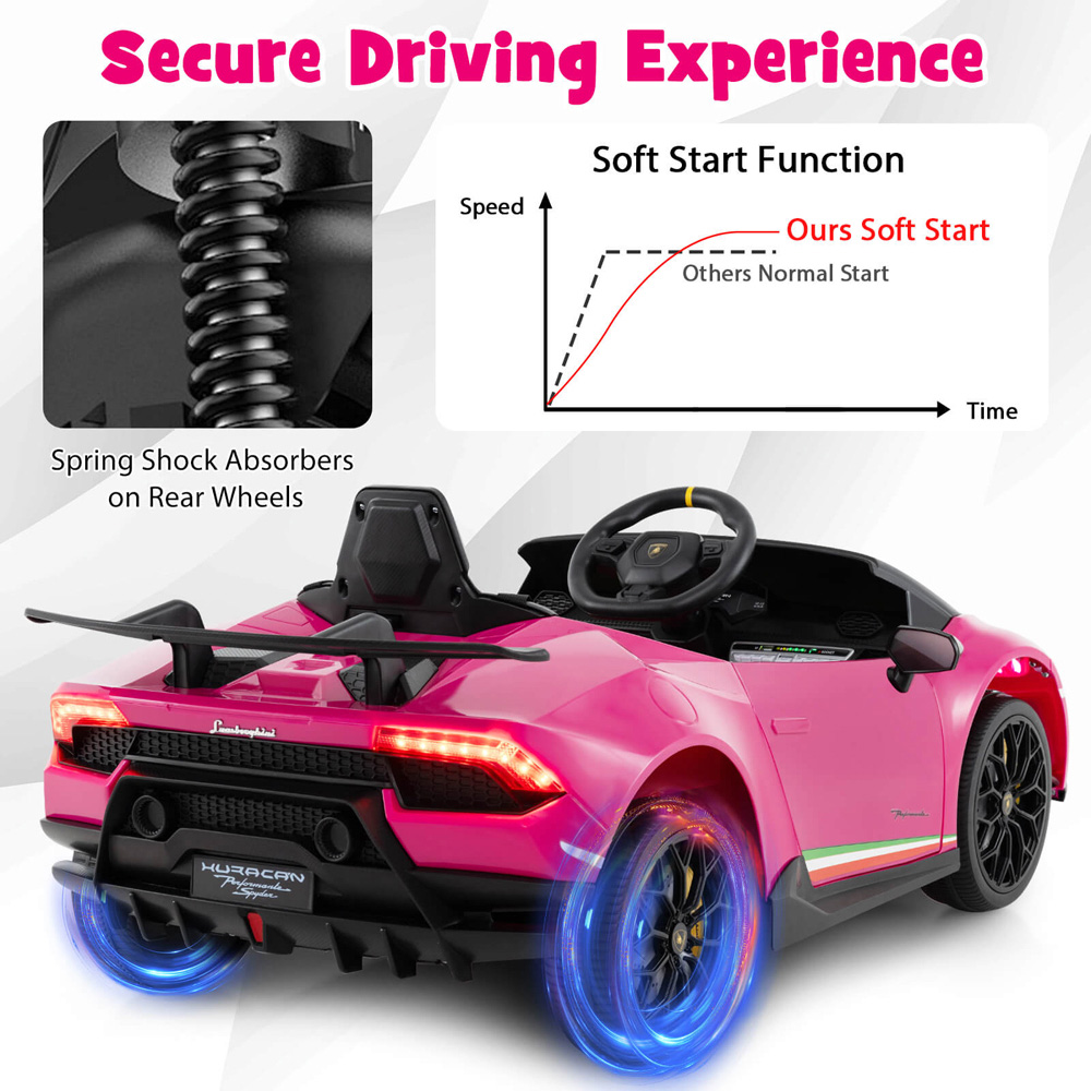 Costway Kids Pink Lamborghini Ride On Car with Remote Control and LED Lights 12V Image 6