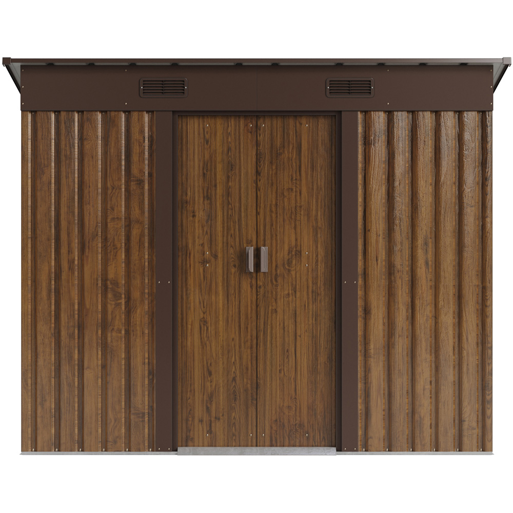 Living and Home 8 x 4ft Brown Wood Grain Finish Metal Pent Garden Shed Image 1