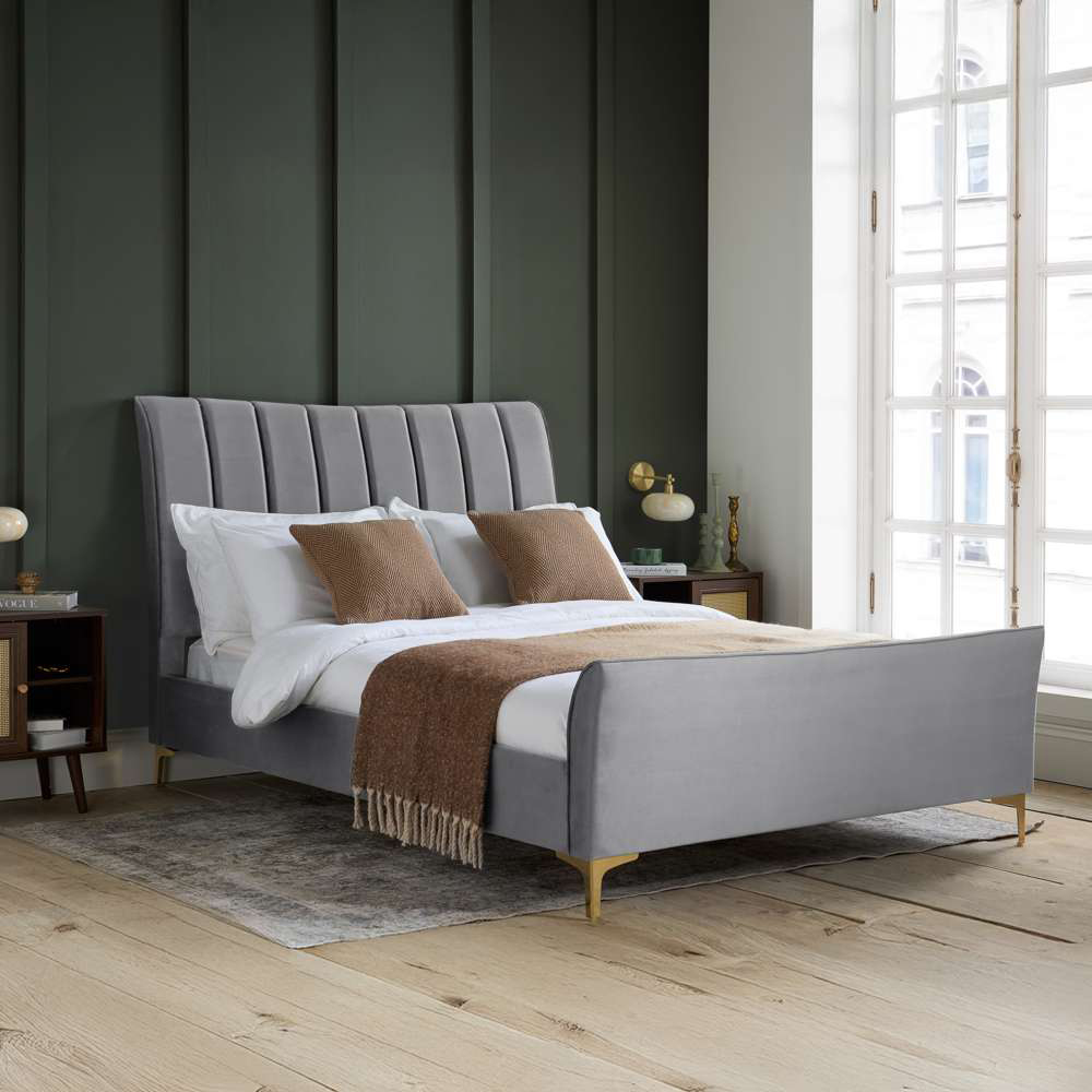 Clover King Size Grey Velvet Bed Image 8