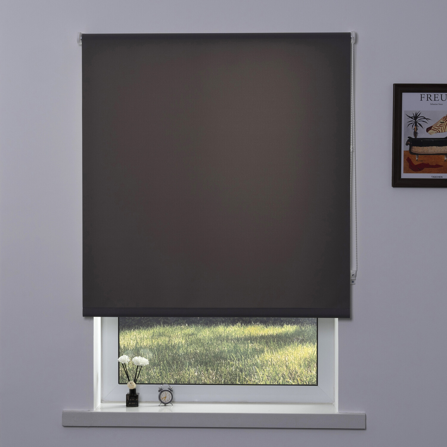 Textured Blackout Roller Blind Dark Grey 180cm Image 1