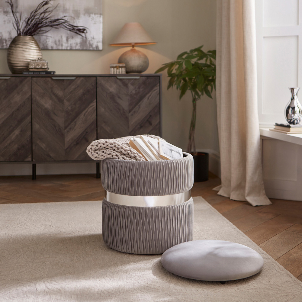 GFW Eden Grey Soft Velvet Storage Stool Image 6