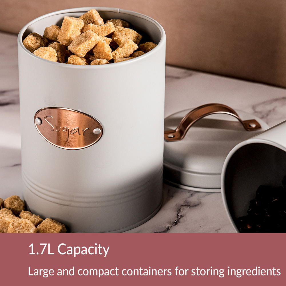 Innoteck Essentials 3 Piece Grey Round Vintage Kitchen Canister Set with Copper Decoration  Image 4