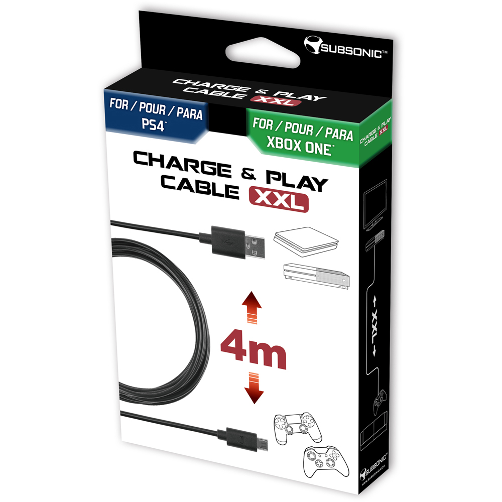 Subsonic PS4 and Xbox One Controller USB Charge and Play Cable 4m Image 2