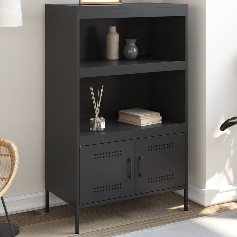 vidaXL 2 Door 2 Shelf Black Steel Highboard Image 1