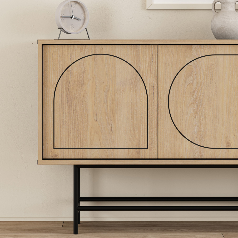 Decortie Joji 4 Door Silky Black and Oak Laser-Cut Design Modern Console Unit Image 3