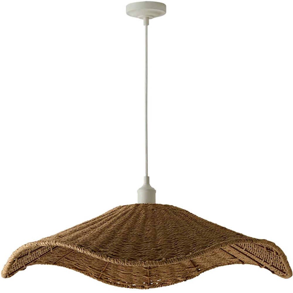 ValueLights Loretta Natural Wicker Wave Shade Ceiling Pendant Light with Bulb 52cm Image 1