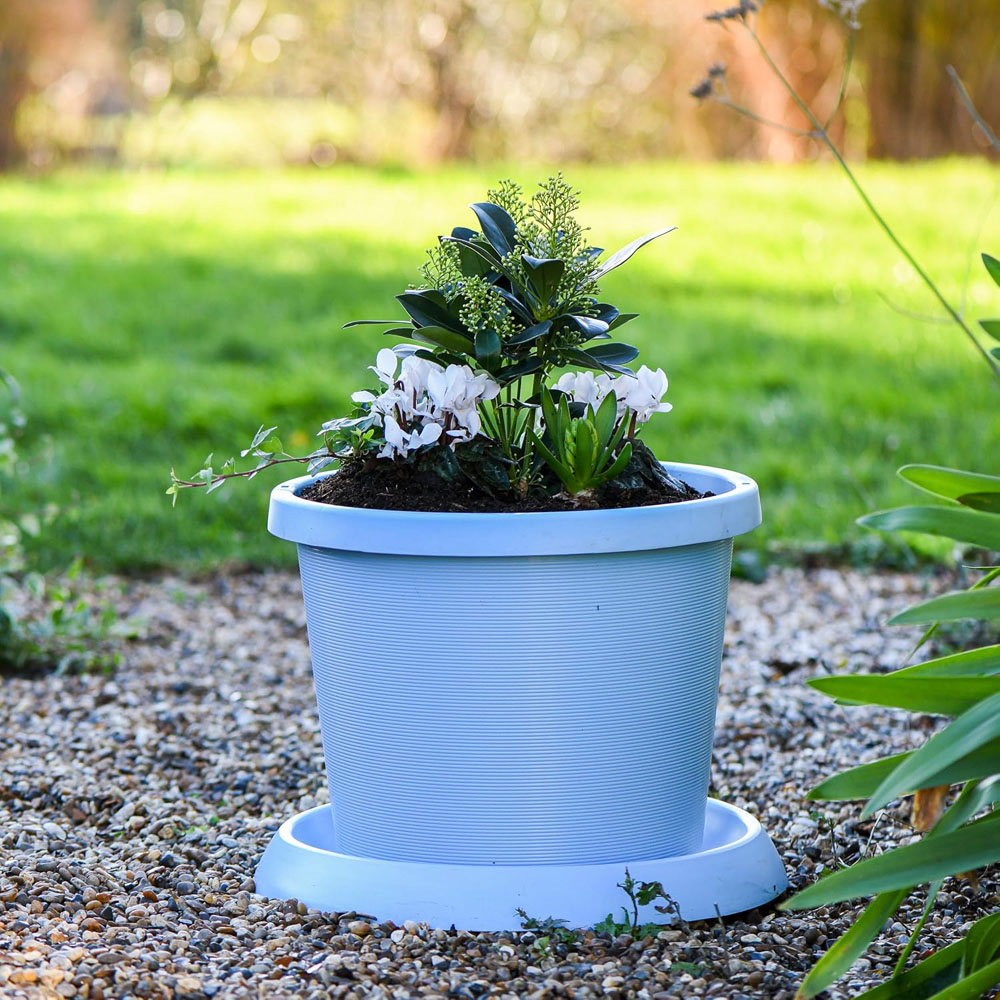 Garden Gear Mayan Blue Plastic Plant Pot with Saucer 42cm 4 Pack Image 4