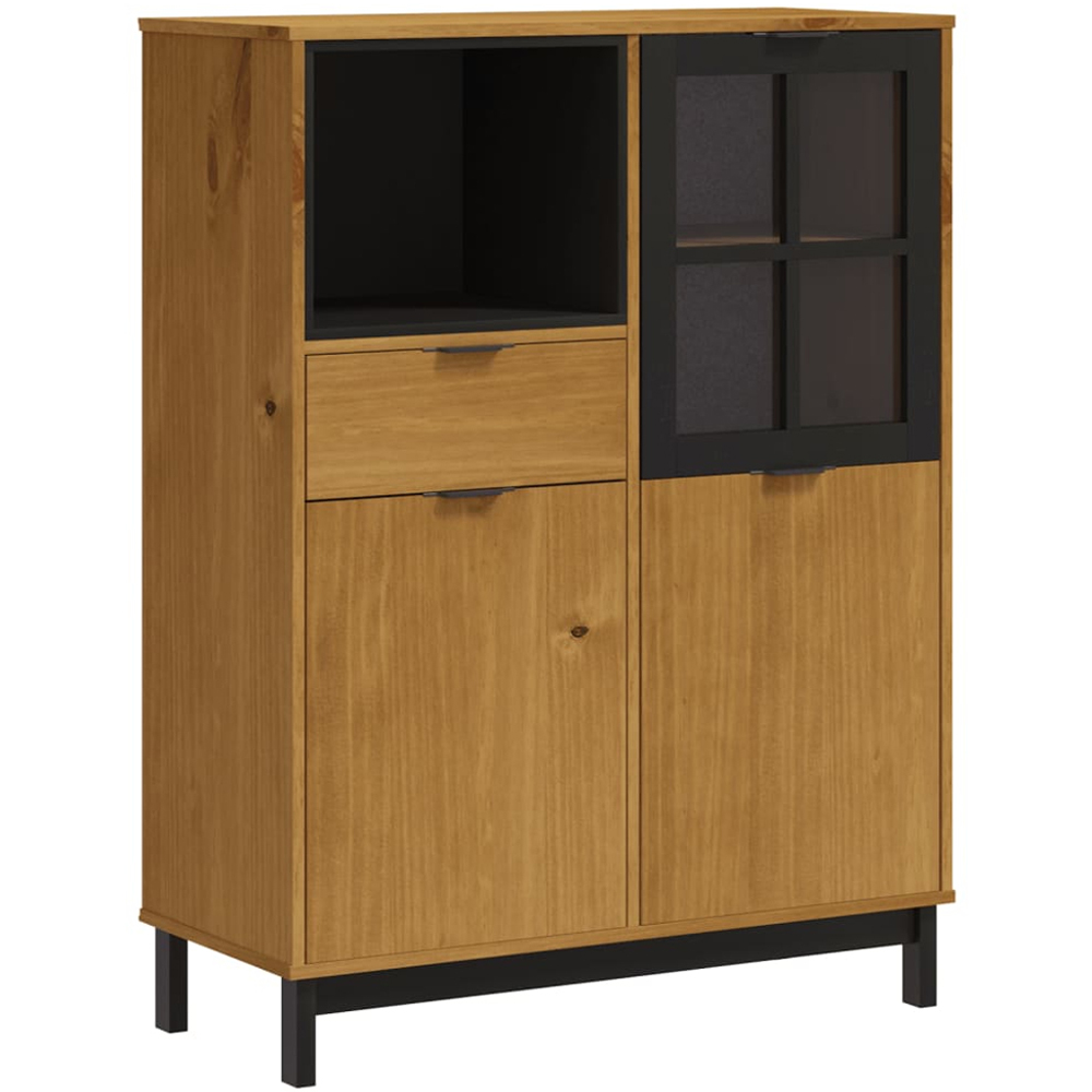 vidaXL 3 Door Single Drawer Single Shelf Brown Oak Solid Pine Wood Highboard Image 2