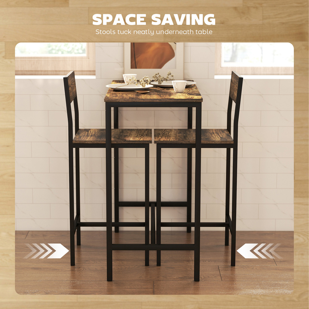 Portland 2 Seater Rustic Brown Bar Table and Stool Set Image 8