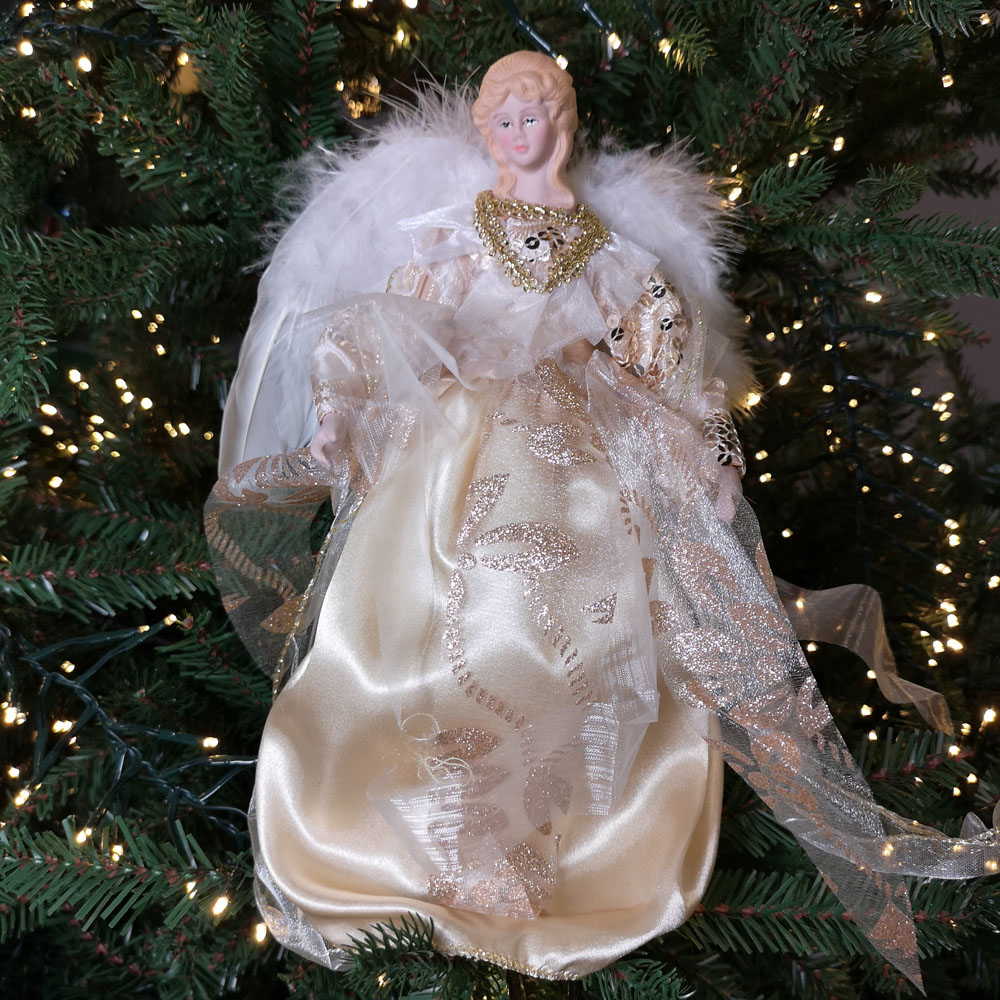 Premier Gold Angel with Feather Wings Christmas Tree Topper 30cm Image 2