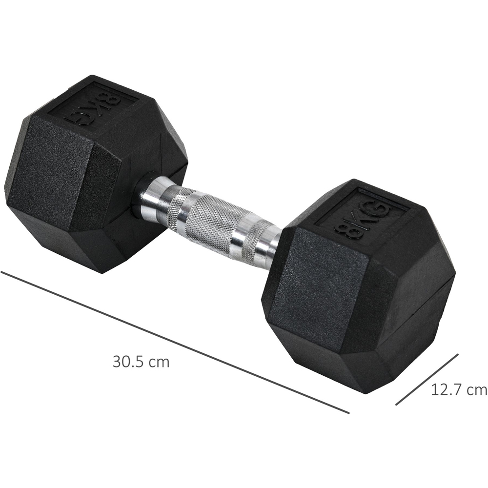 HOMCOM Black Hexagonal Rubber Dumbbell Set 8kg 2 Pack Image 7