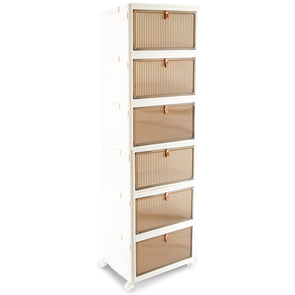 Sewing Online YN6008-6-WHITE 6-Tier White Plastic Stackable Storage Box with Lid and Wheels Image 2