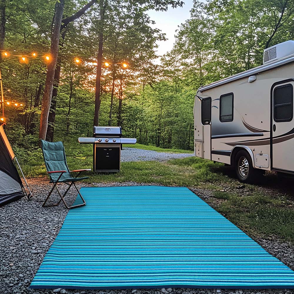 Green Decore Weaver Turquoise Blue Green Camping and Picnic Rug 240 x 300cm Image 2