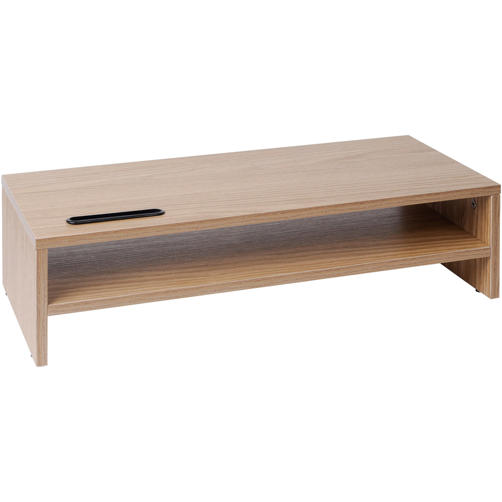 TTAP Single Shelf Wooden Light Oak Screen Riser with Mobile Phone Holder Image 1