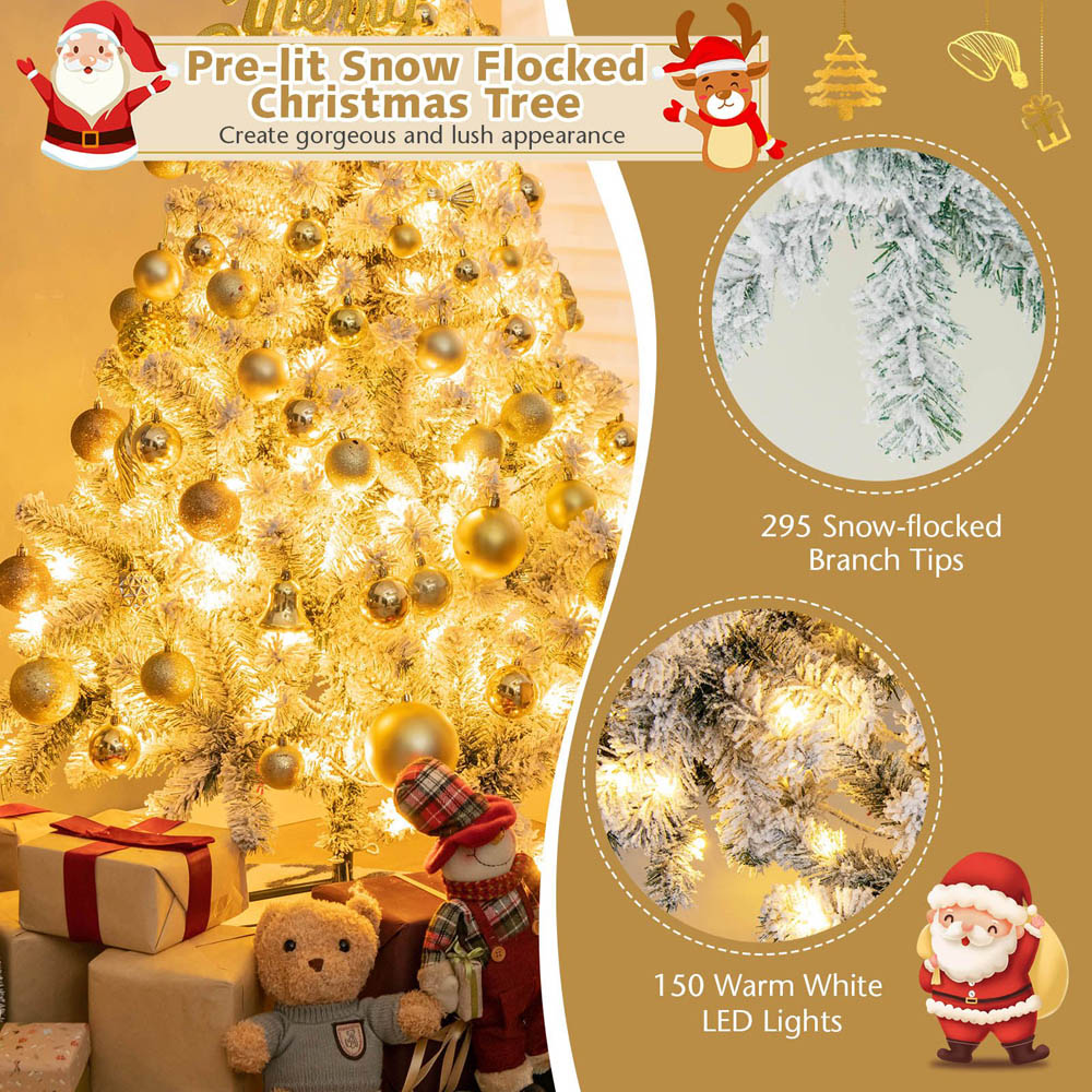 Costway Pre Lit Warm White LED Flocked Artificial Christmas Tree 4.5ft Image 6