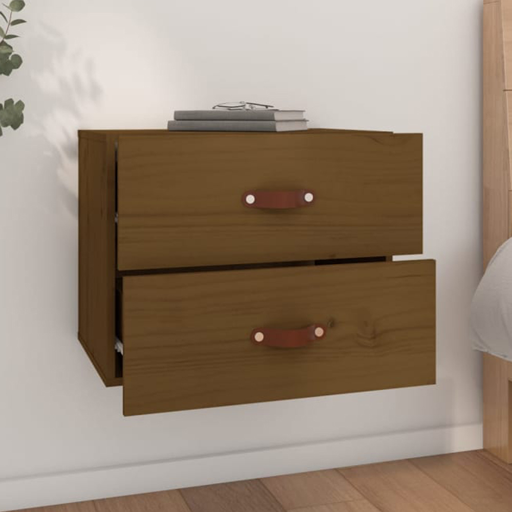 vidaXL 2 Drawer Honey Brown Wall Mounted Nightstand Image 1