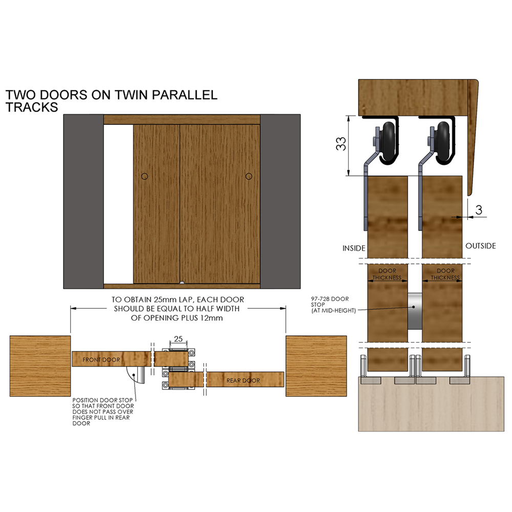 Coburn Twin 60 2 Door Sliding Cupboard Track Fixing Kit 1.2m Image 4