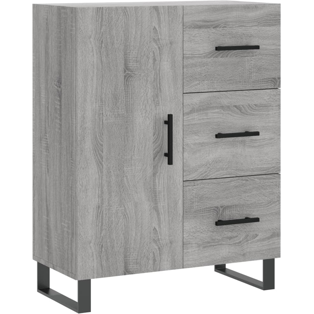vidaXL Single Door 3 Drawer Grey Sonoma Wooden Sideboard Image 2