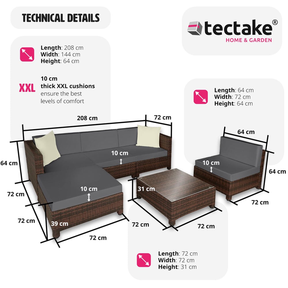 tectake Trieste Polyrattan Garden Furniture Set with Black and Brown 2 Cover Set Image 9