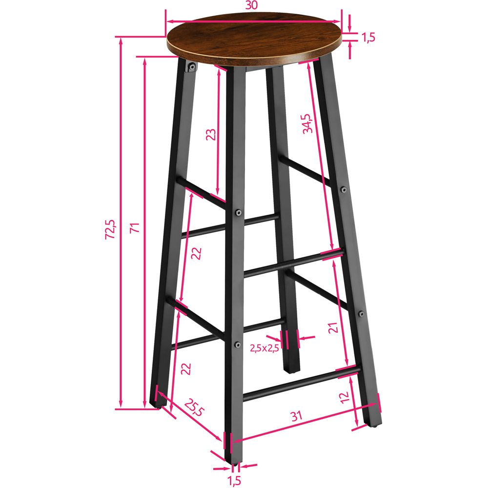 tectake Keynes Dark Wood Set of 2 Bar Stool Image 7