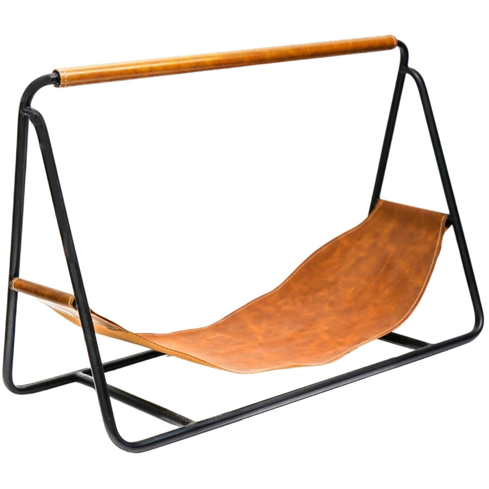 Ivyline Contemporary Black Hanging Leather Log Holder Image 1