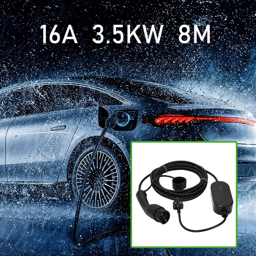 Living and Home Black Type 2 to 3 Pin Plug EV Charger Cable 8m with LED Indicator Image 6