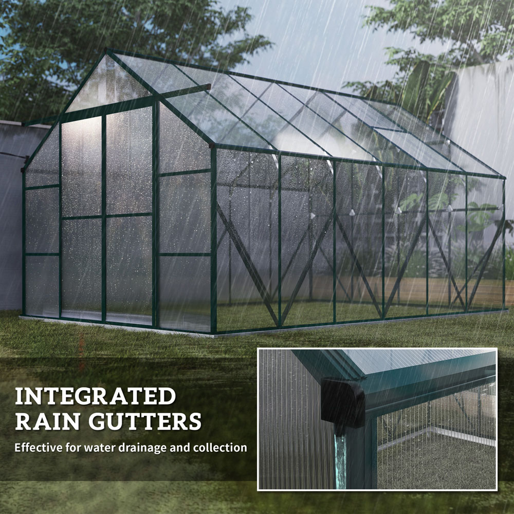 Outsunny 8 x 12ft Green Aluminium Polycarbonate Greenhouse Image 7