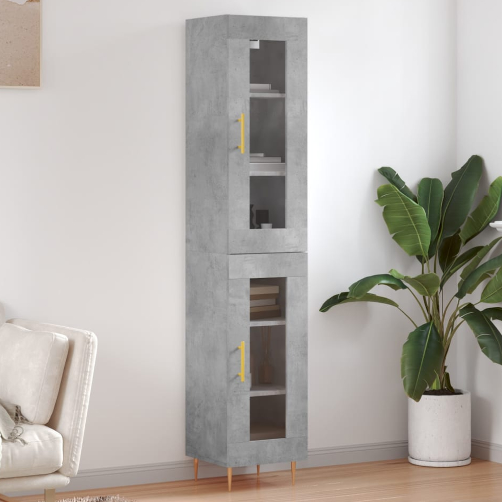 vidaXL 2 Glass Door Concrete Grey Highboard Image 1