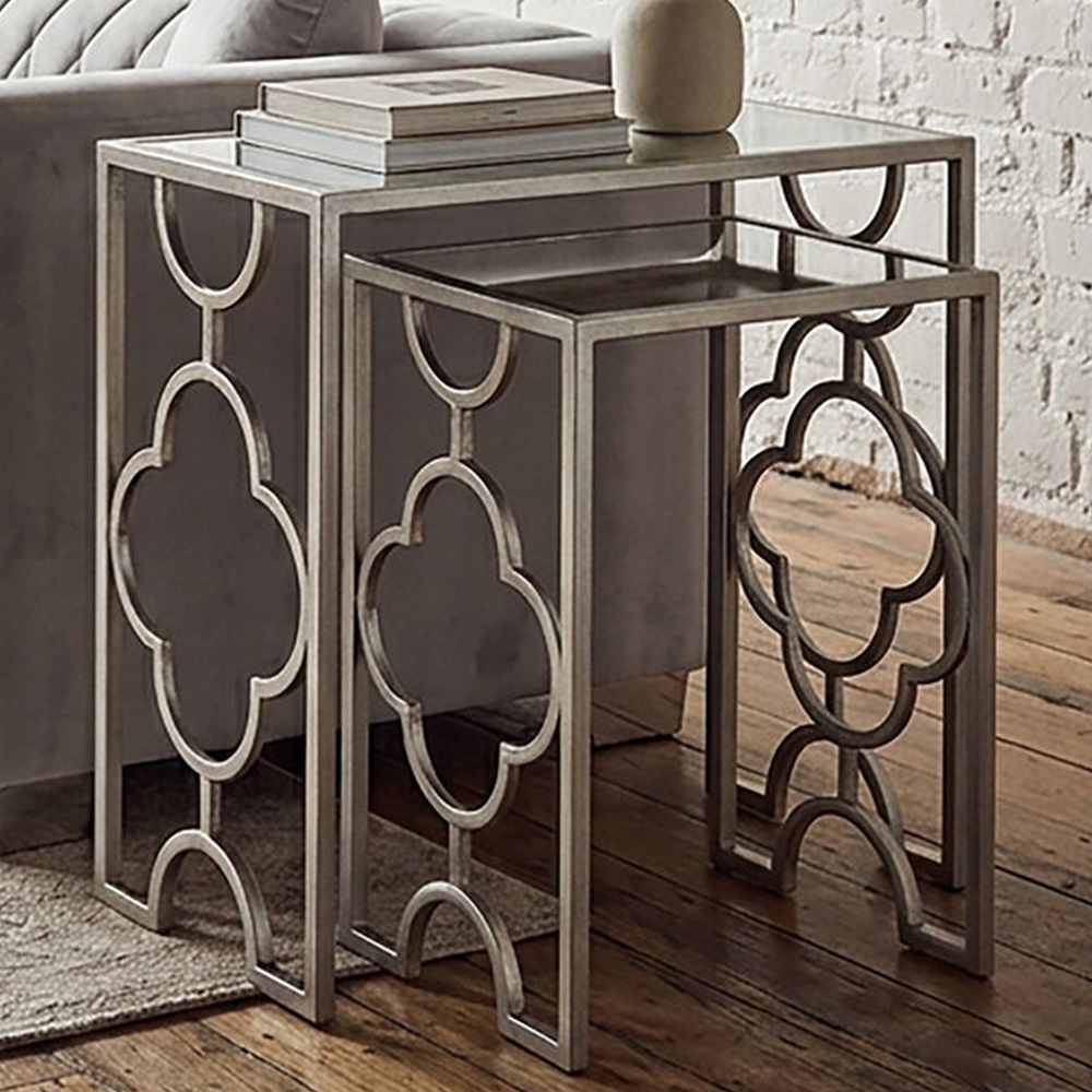 Premier Housewares Merlin Silver Leaf Nest of Table Set of 2 Image 1