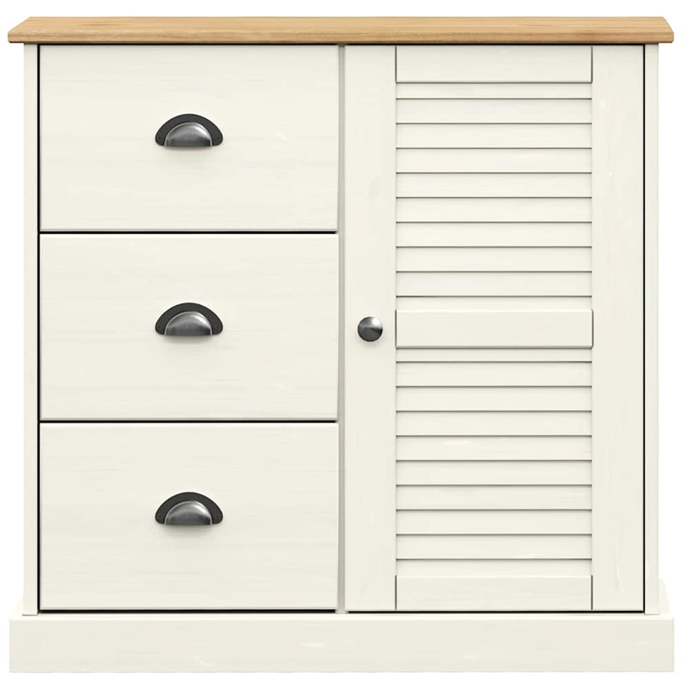 vidaXL Single Door 3 Drawer White Solid Pine Wood Sideboard Image 5