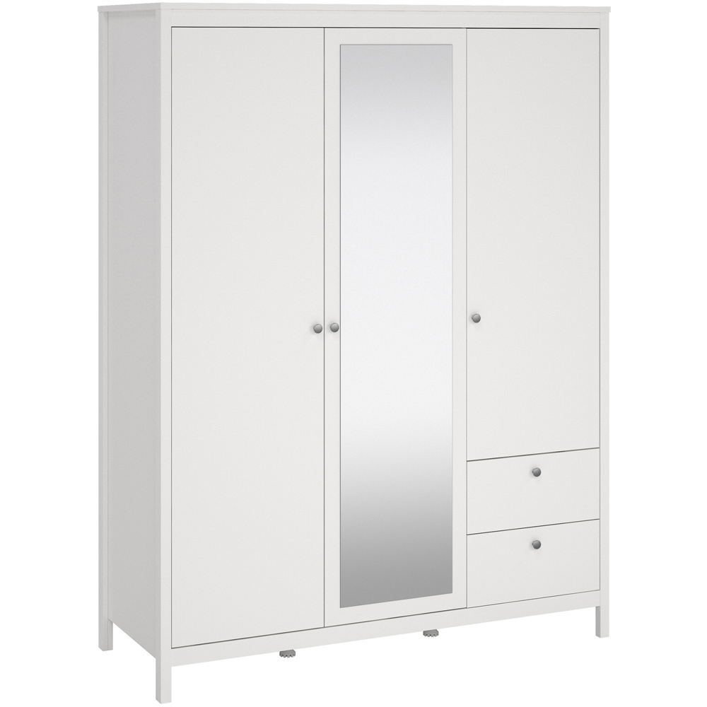 Florence Madrid 3 Door 2 Drawer White Wardrobe with Mirror Door Image 2