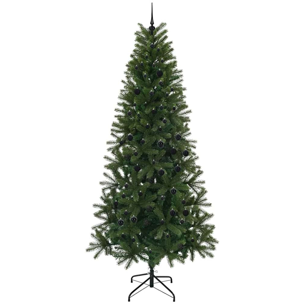 vidaXL Pre-Lit Black Baubles Green Artificial Christmas Tree 8ft Image 4