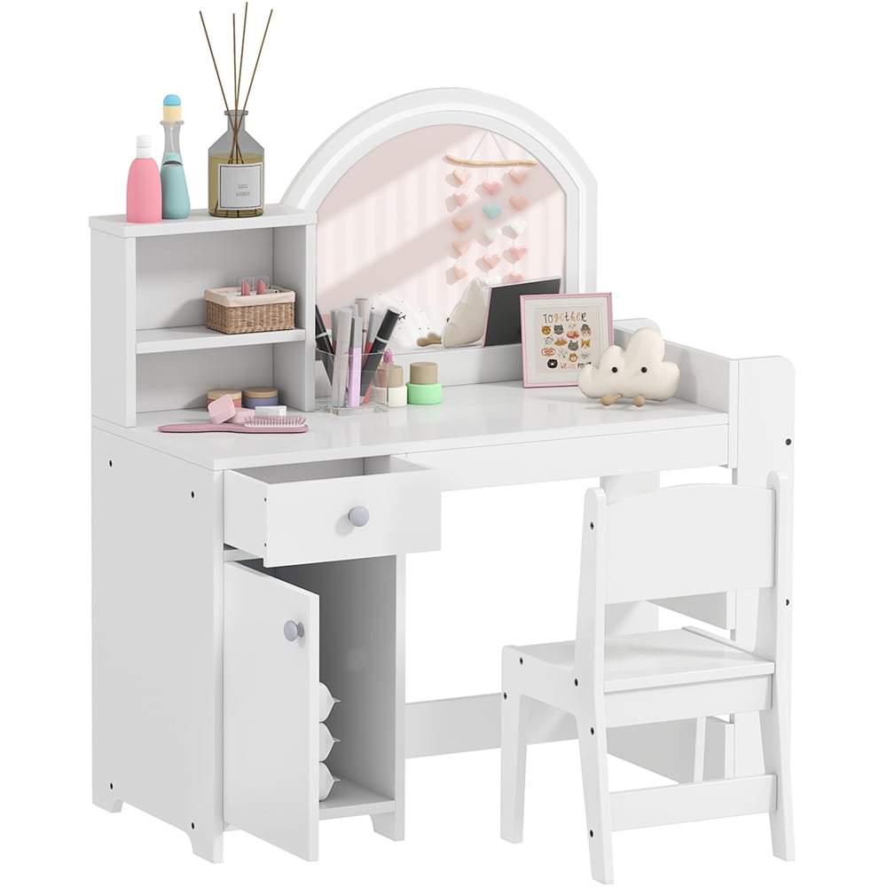 AIYAPLAY 2 Piece White LED Mirror Kids Dressing Table and Stool Set Image 2
